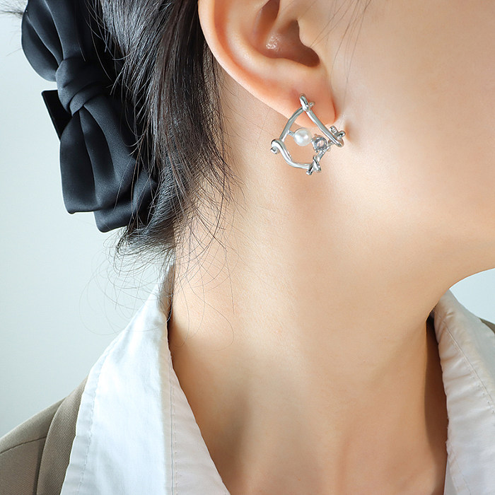 1 paire de clous d'oreilles en acier inoxydable avec perles d'eau douce géométriques