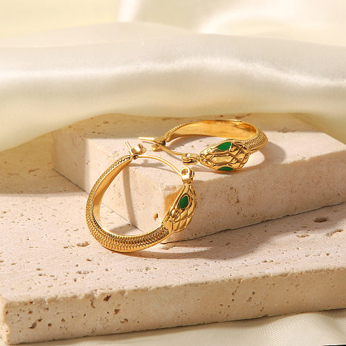 Pendientes de aro chapados en oro de acero inoxidable con forma de serpiente estilo vintage, 1 par