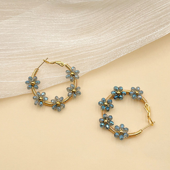 Sweet Flower Stainless Steel  Plating Artificial Crystal Earrings 1 Pair