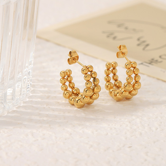 1 Paar elegante, klassische Pendler-Ohrringe in C-Form mit runder Beschichtung aus Edelstahl mit 18-Karat-Vergoldung