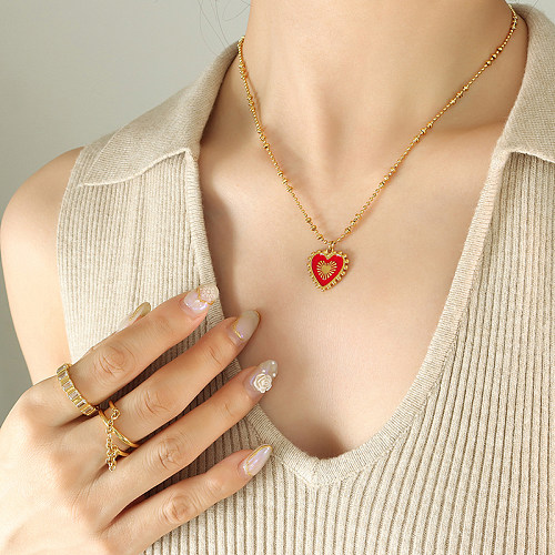 1 Piece Classical Heart Shape Stainless Steel Brass Plating Pendant Necklace