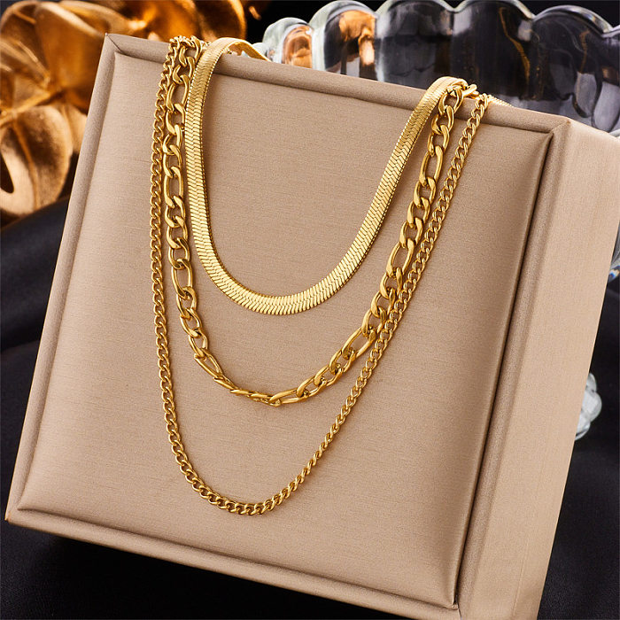 Casual Hip-Hop Solid Color Stainless Steel Plating 18K Gold Plated Layered Necklaces