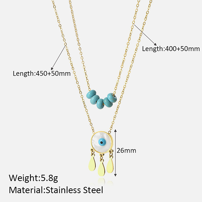 Simple Style Shiny Eye Stainless Steel  Plating Inlay Artificial Gemstones 18K Gold Plated Double Layer Necklaces