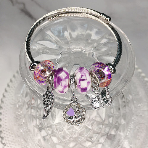 Lady Butterfly Stainless Steel Alloy Resin Artificial Gemstones Bangle In Bulk