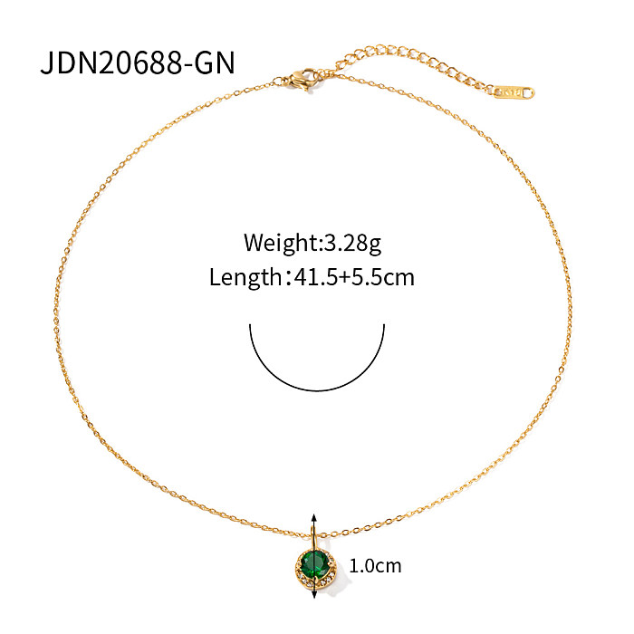 Elegant Shiny Round Stainless Steel  Plating Inlay Zircon 18K Gold Plated Pendant Necklace