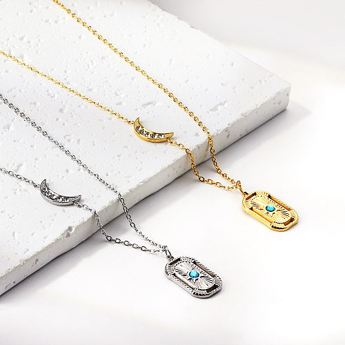 Retro Portrait Sun Moon Stainless Steel  Stainless Steel Plating Inlay Rhinestones Pendant Necklace