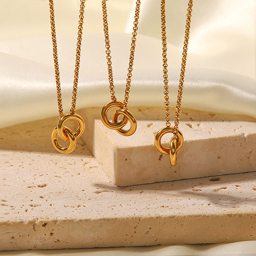 Colar pendente banhado a ouro de aço inoxidável redondo de estilo simples