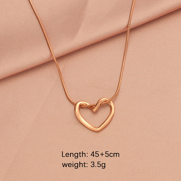 Simple Style Heart Shape Stainless Steel  Plating Hollow Out 18K Gold Plated Rose Gold Plated Pendant Necklace Necklace