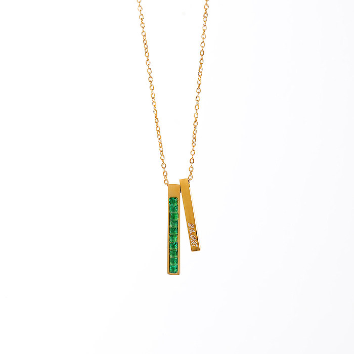 Elegante rechteckige Halskette mit Anhänger aus 18 Karat vergoldetem Zirkon mit Edelstahlbeschichtung und langer Halskette