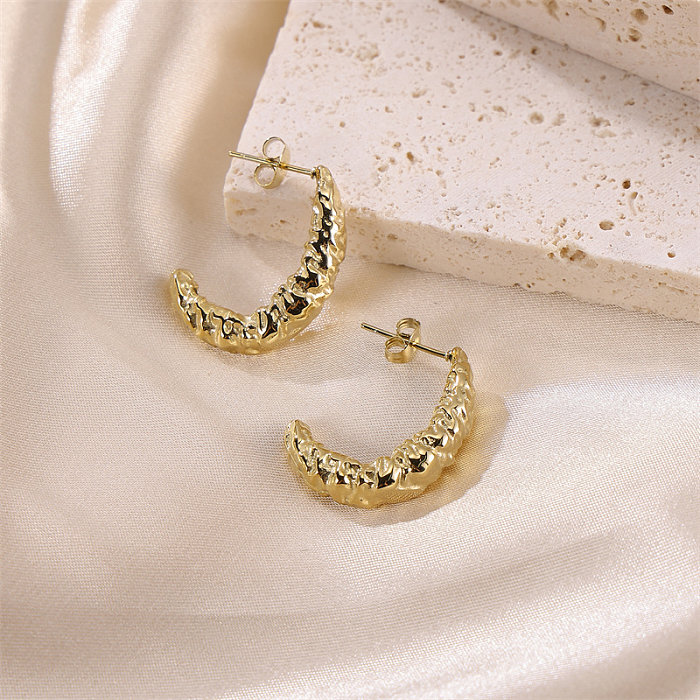 1 Pair Casual Vintage Style Commute Moon Plating Pleated Stainless Steel  18K Gold Plated Ear Studs