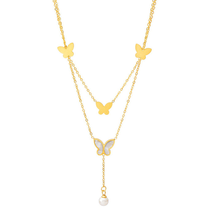 Modische Schmetterlings-Edelstahl-Halsketten mit Intarsien-Muschel-Edelstahl-Halsketten, 1 Stück
