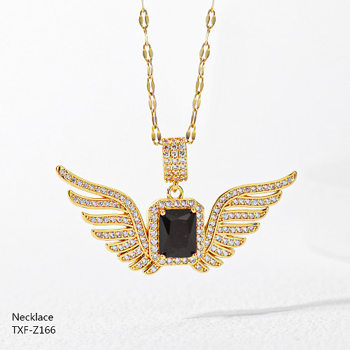 Collar chapado en oro con incrustaciones de diamantes de imitación y alas de ojo de estilo clásico retro