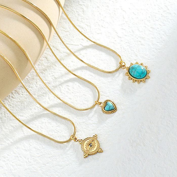 Collier de pull en chaîne de clavicule en titane avec pendentif d'amour de marée turquoise