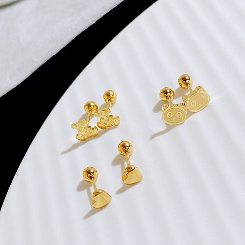 Pendientes tipo botón con revestimiento de acero inoxidable en forma de corazón de estilo simple, 1 par