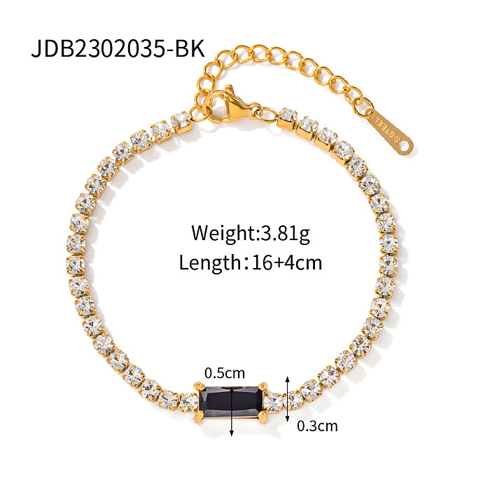 Shiny Rectangle Stainless Steel Plating Inlay Zircon 18K Gold Plated Bracelets