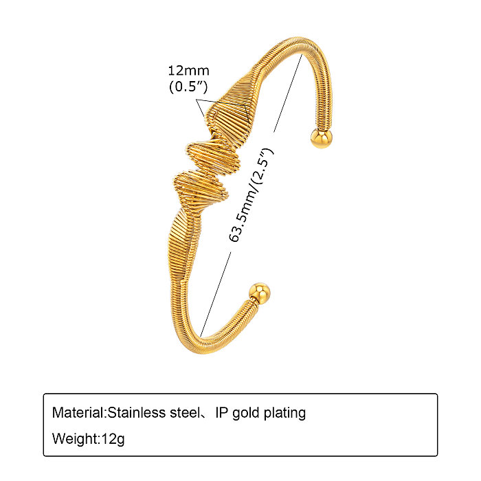 Wholesale Simple Style Streetwear Spiral Stripe Stainless Steel Plating 18K Gold Plated Cuff Bracelets