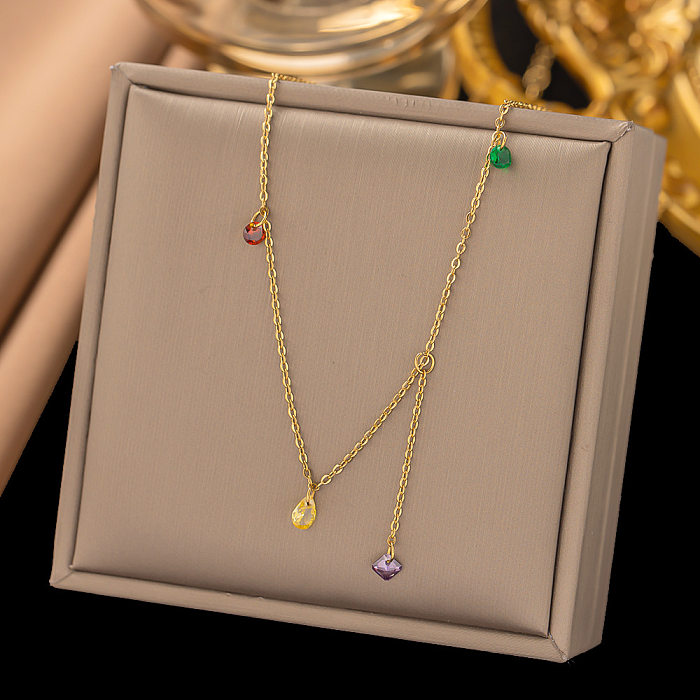 Simple Style Round Water Droplets Stainless Steel 18K Gold Plated Zircon Necklace In Bulk