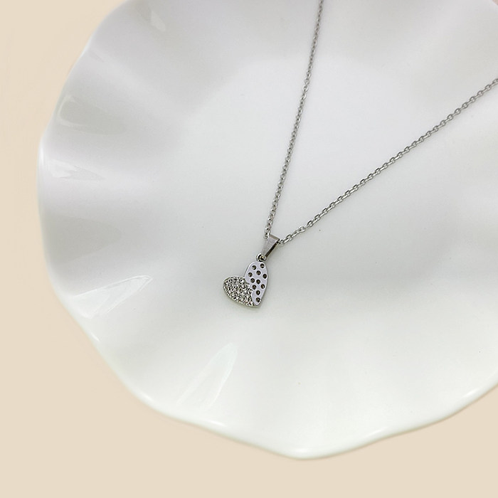 Simple Style Heart Shape Stainless Steel  Plating Inlay Rhinestones Zircon White Gold Plated Gold Plated Pendant Necklace