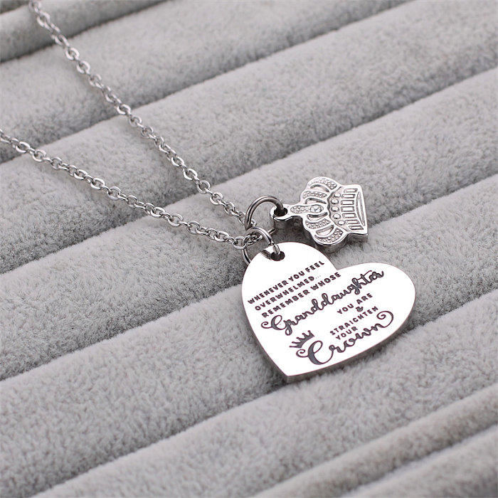 Elegant Simple Style Letter Heart Shape Crown Stainless Steel  Plating Inlay Zircon Pendant Necklace