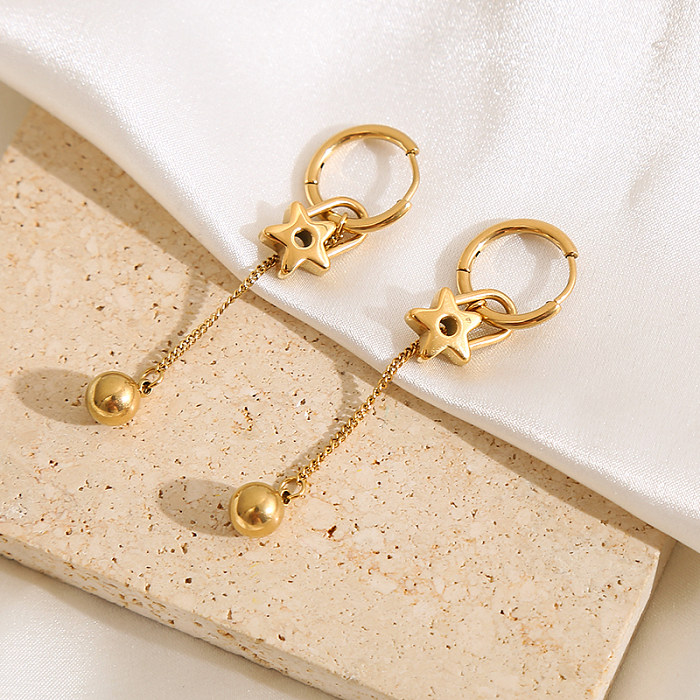 1 par de pendientes colgantes chapados en oro de acero inoxidable tallados en forma de estrella reina lujosos y elegantes
