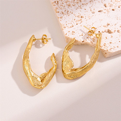 1 par de aretes chapados en oro de 18 quilates de acero inoxidable con ondas redondas en forma de C de estilo Simple Retro