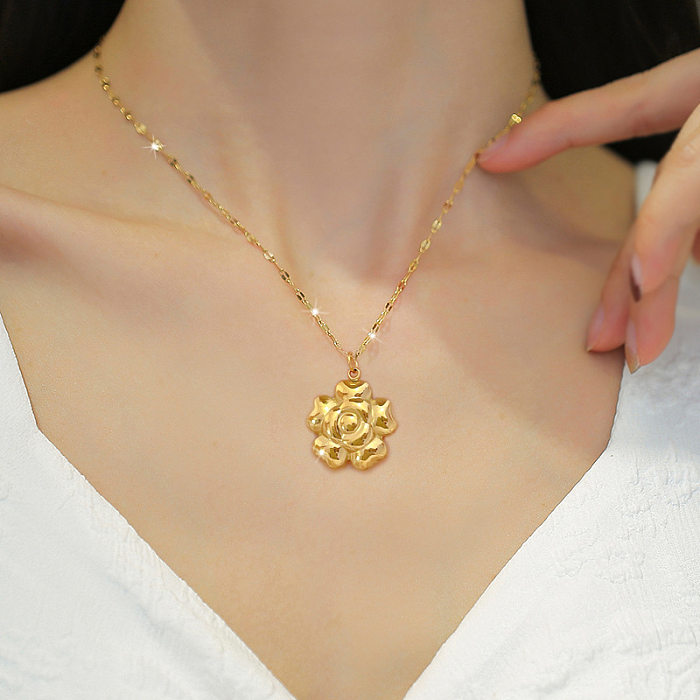 Colar com pingente banhado a ouro de aço inoxidável flor feminina
