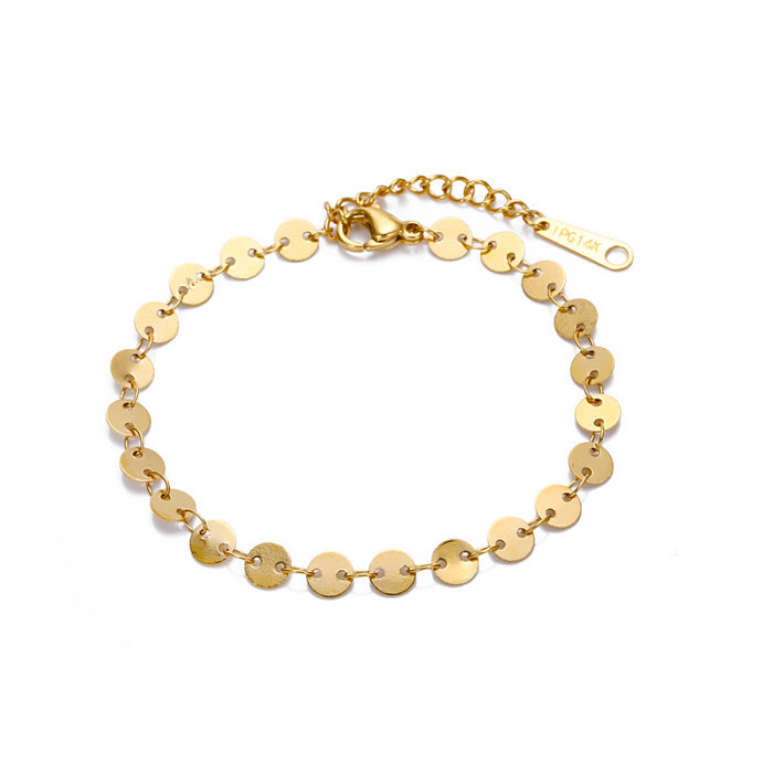 Pulsera de cadena de disco de moda, pulseras chapadas en oro de acero titanio 316L para mujer, joyería al por mayor