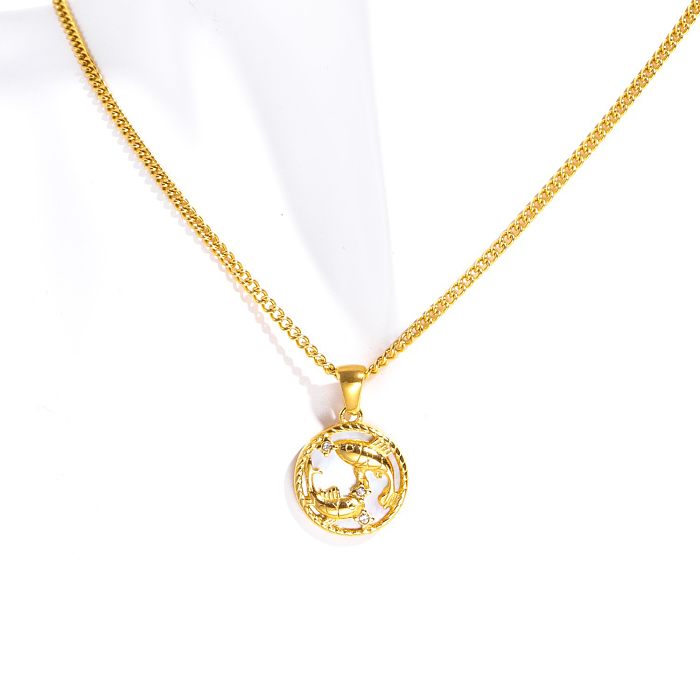 Retro Constellation Stainless Steel  Plating Inlay Carving Shell 18K Gold Plated Necklace Pendant