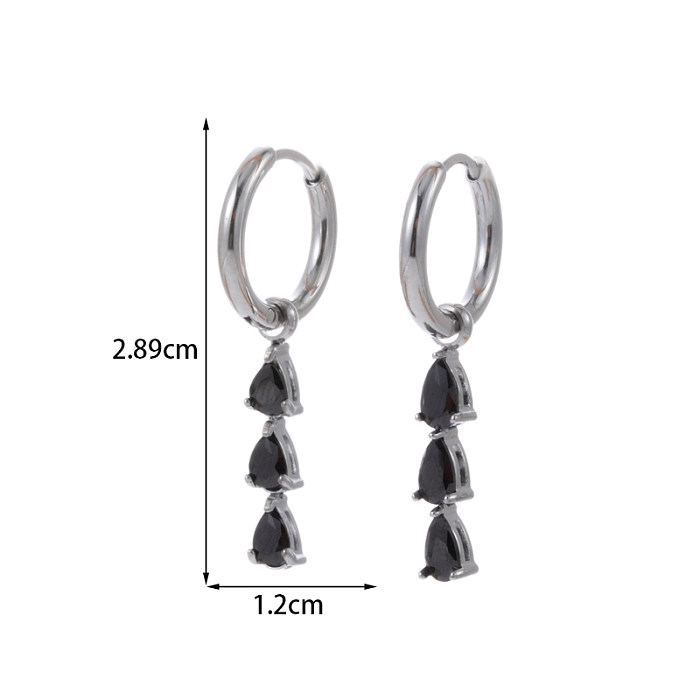 1 Pair Vintage Style French Style Simple Style Geometric Tassel Flower Plating Inlay Stainless Steel  Zircon 18K Gold Plated Drop Earrings