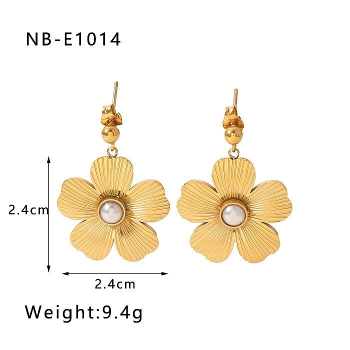 1 Pair Vintage Style Flower Plating Inlay Stainless Steel  Artificial Pearls 18K Gold Plated Drop Earrings
