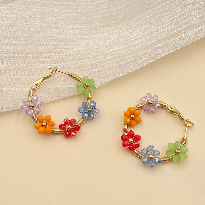 Sweet Flower Stainless Steel  Plating Artificial Crystal Earrings 1 Pair