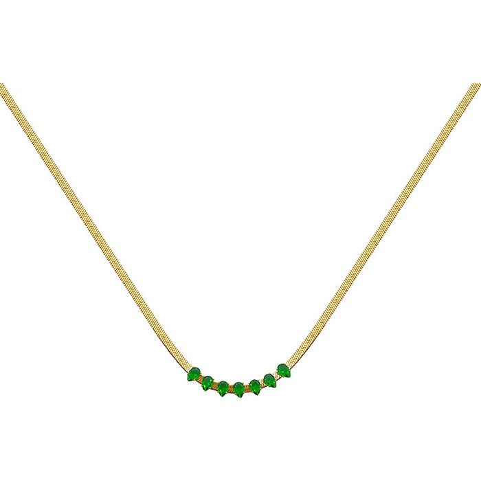 Einfache Wassertropfen-Halskette aus Edelstahl mit Zirkon-Inlay und 18-karätiger Vergoldung