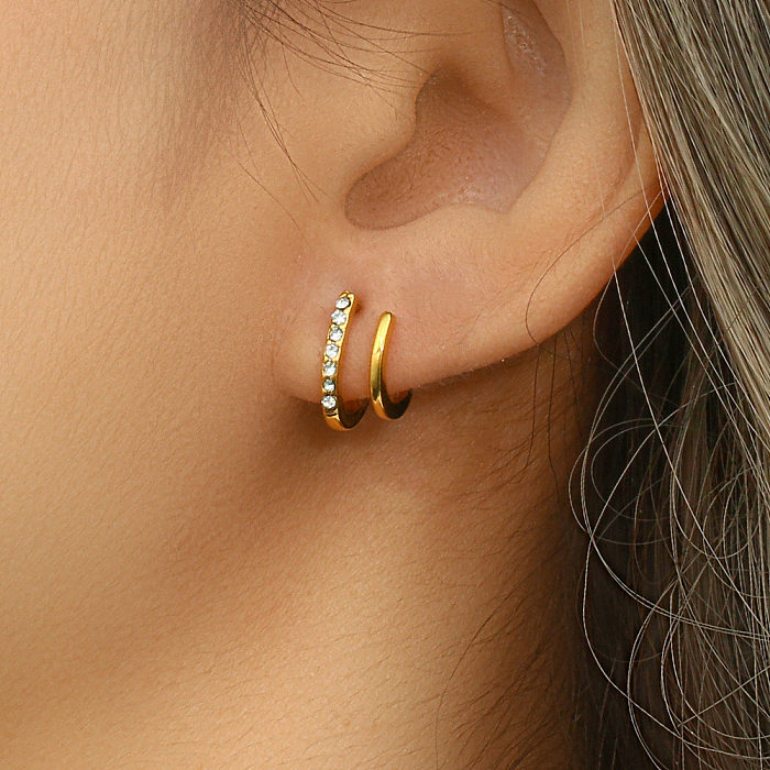 Parafusos de orelha de aço inoxidável geométricos de estilo simples chapeando brincos de aço inoxidável de zircão