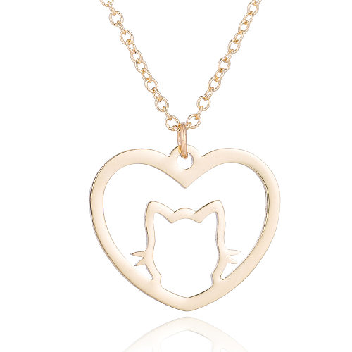 Fashion Heart Shape Cat Stainless Steel  Pendant Necklace 1 Piece