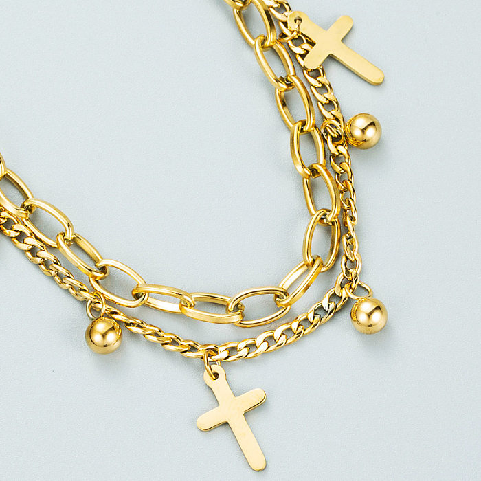 Fashion Double Chain Ball Cross Titanium Steel Bracelet Wholesale jewelry