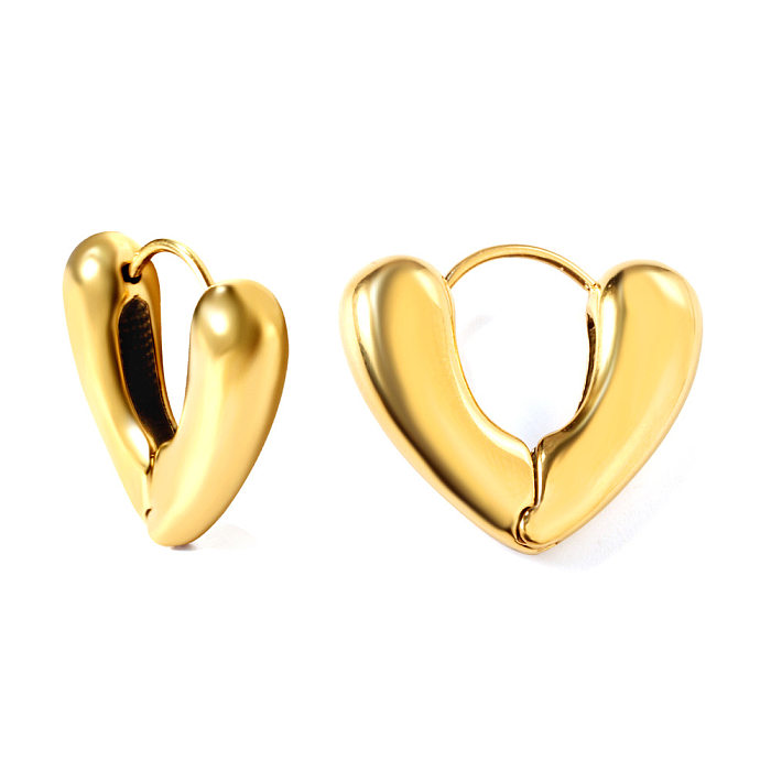 Pendientes chapados en acero inoxidable con forma de corazón ovalado en forma de U de estilo simple 1 par
