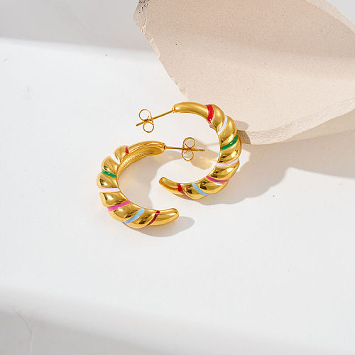 Stainless Steel  Gold-Plated Colorful Oil Necklace C- Shaped Threaded Earrings