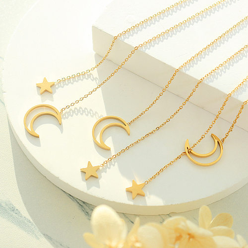 Mode-Stern- und Mond-Anhänger-Halskette aus Edelstahl, 18 Karat vergoldet, Schmuck im Großhandel