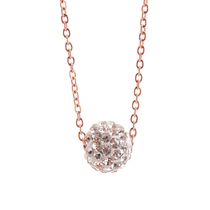 Simple Style Ball Stainless Steel Inlay Rhinestones Pendant Necklace