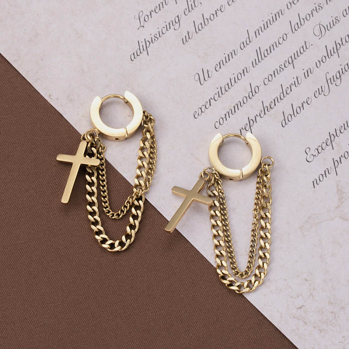 1 Pair Elegant Simple Style Cross Dreamcatcher Heart Shape Plating Stainless Steel  18K Gold Plated Drop Earrings