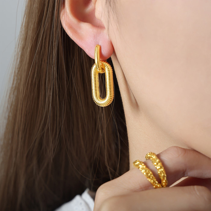 1 Pair Hip-Hop Rock Solid Color Plating Stainless Steel 18K Gold Plated Drop Earrings