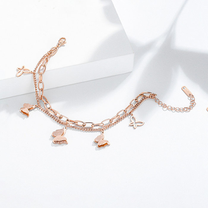 Mode kreative neue doppelschichtige Schmetterling Persönlichkeit Titan Stahl Armband