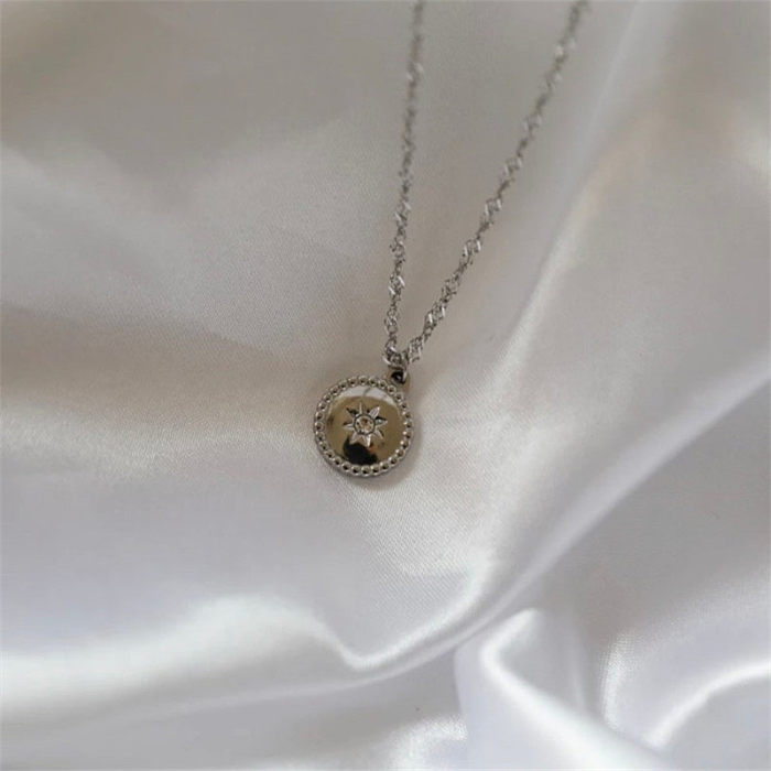 New Style Round Six-Pointed Star Stainless Steel  Inlaid Zirconium Pendant Necklace