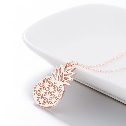 Cute Pineapple Stainless Steel  Stainless Steel Plating Hollow Out Pendant Necklace 1 Piece