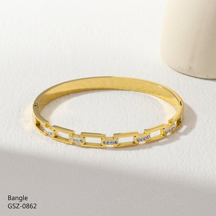 Brazalete de diamantes de imitación chapado en oro con incrustaciones de acero inoxidable con ondas de estilo clásico informal al por mayor