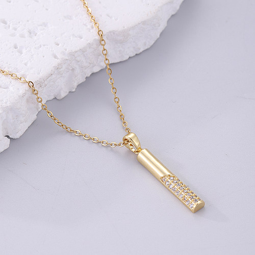 Elegant Korean Style Solid Color Stainless Steel  Plating Inlay Zircon 18K Gold Plated Pendant Necklace