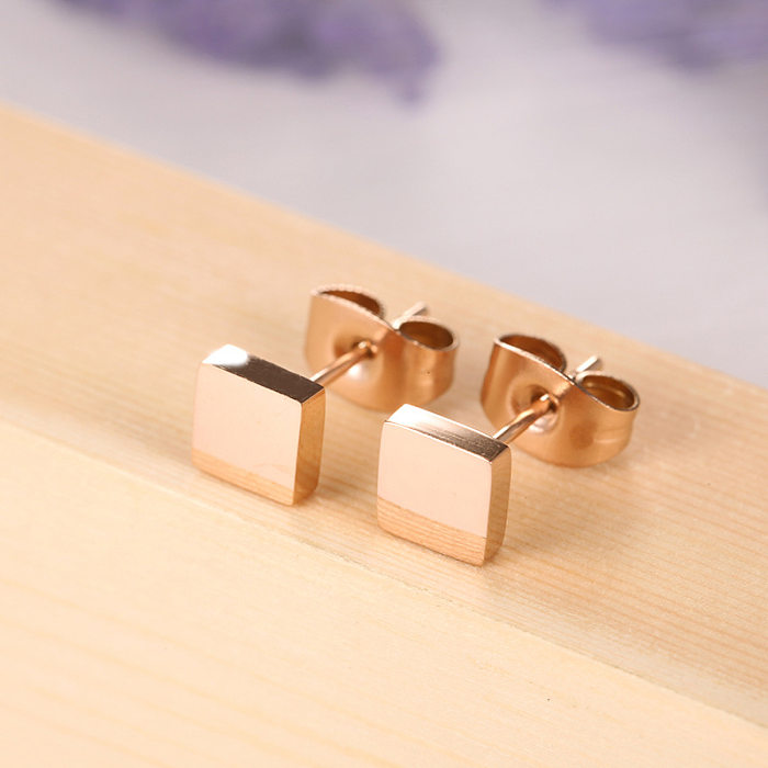 1 paire de clous d'oreilles plaqués or Rose, Style Simple, placage de polissage carré en acier inoxydable