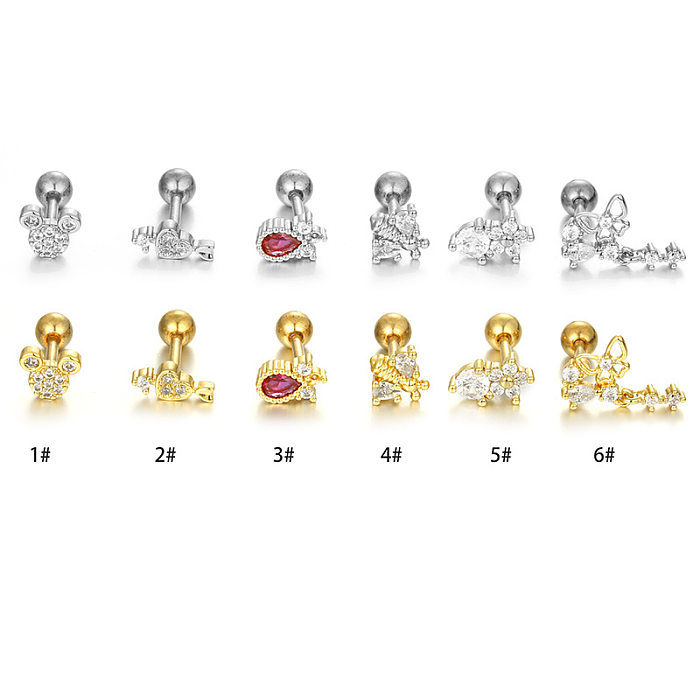 Fashion Butterfly Stainless Steel  Plating Inlay Zircon Ear Studs 1 Piece