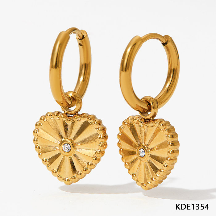 1 Paar elegante Retro-Herzform-Rhombus-Beschichtungs-Inlay-Ohrringe aus Edelstahl mit Zirkon und vergoldet