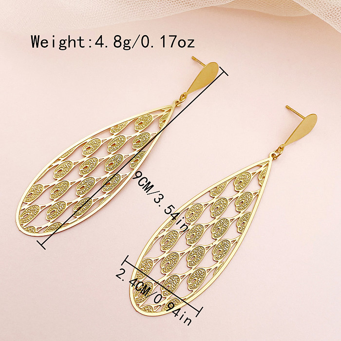 1 Pair Luxurious Queen Bridal Water Droplets Stainless Steel  Irregular Plating Hollow Out Gold Plated Drop Earrings